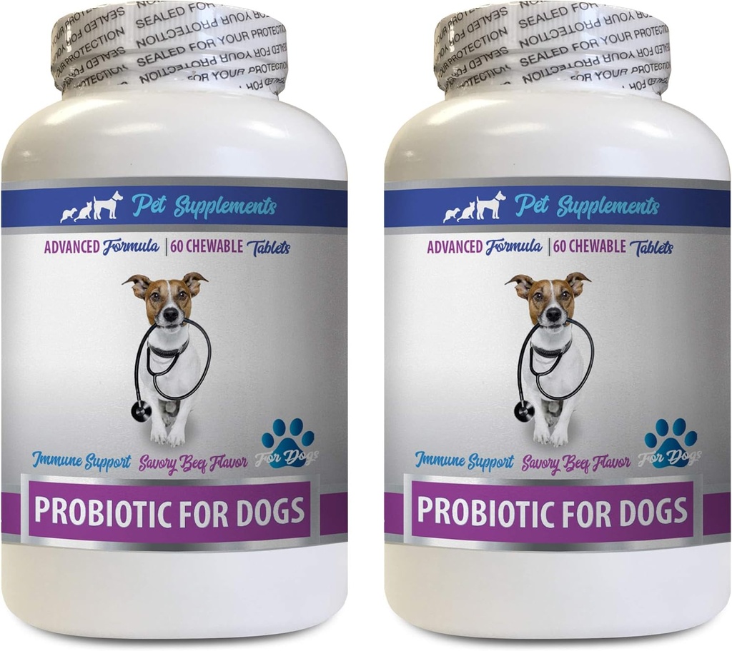 Prebavni prehranski dodatki - PROBIOTICS za pse - Zdrava čreva - ustavite gas diareja in slab zadah - Prebavni boost - Probiotiki psov za slabo dihanje - 2 steklenici (120 Zdravljenja)