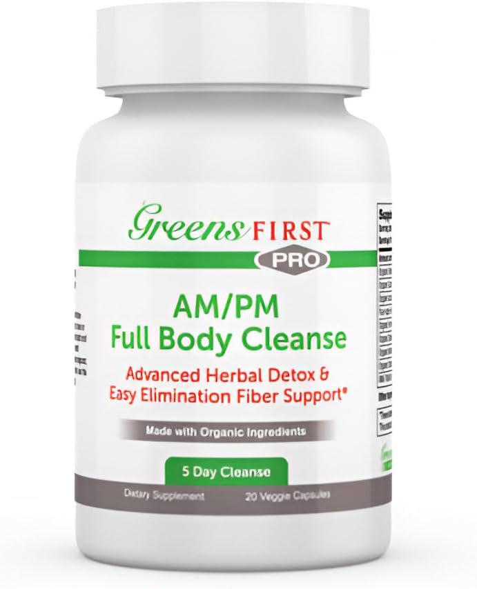 Greens First Full Body AM/PM Cleanse Supplement - za naravno razstrupljanje strupov - Polna črevesja in zaprtje - Prebavne zdravstvene kapsule - 20 Veggie kapsule