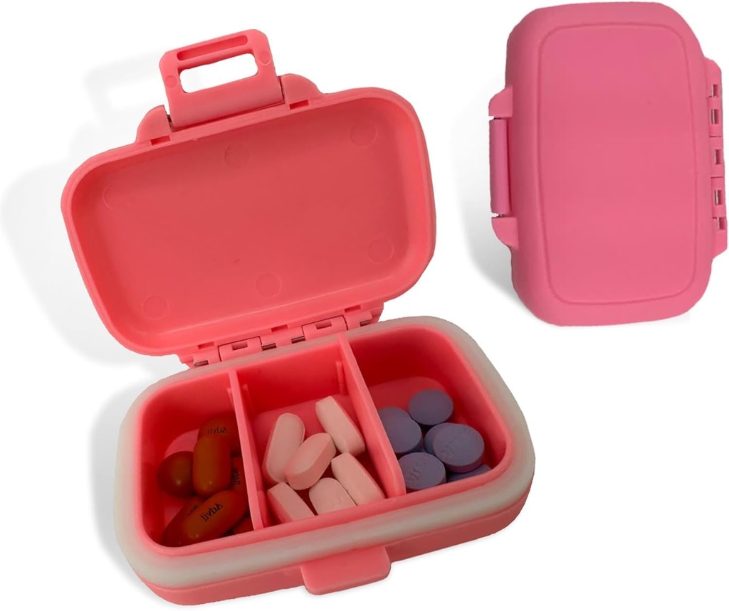 Organizator potovalne tablete - Trajno, nepropustne tablete zaboj velikosti potovanja s 3 predelki - Kompaktna tabletke potovalni kovček za vitamine, dodatki, Medicina - potovalne tablete vsebnik za torbice (Pink)