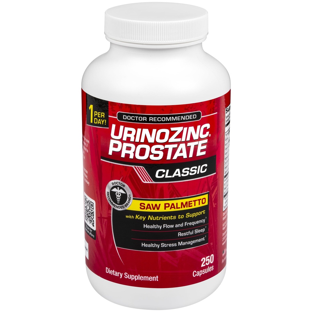 Urinozinc Classic prostate dodatek za moške, 1 kapsula na dan, žaga Palmetto & B vitamini (več kot 8 mesecev dobave, 250 Število)