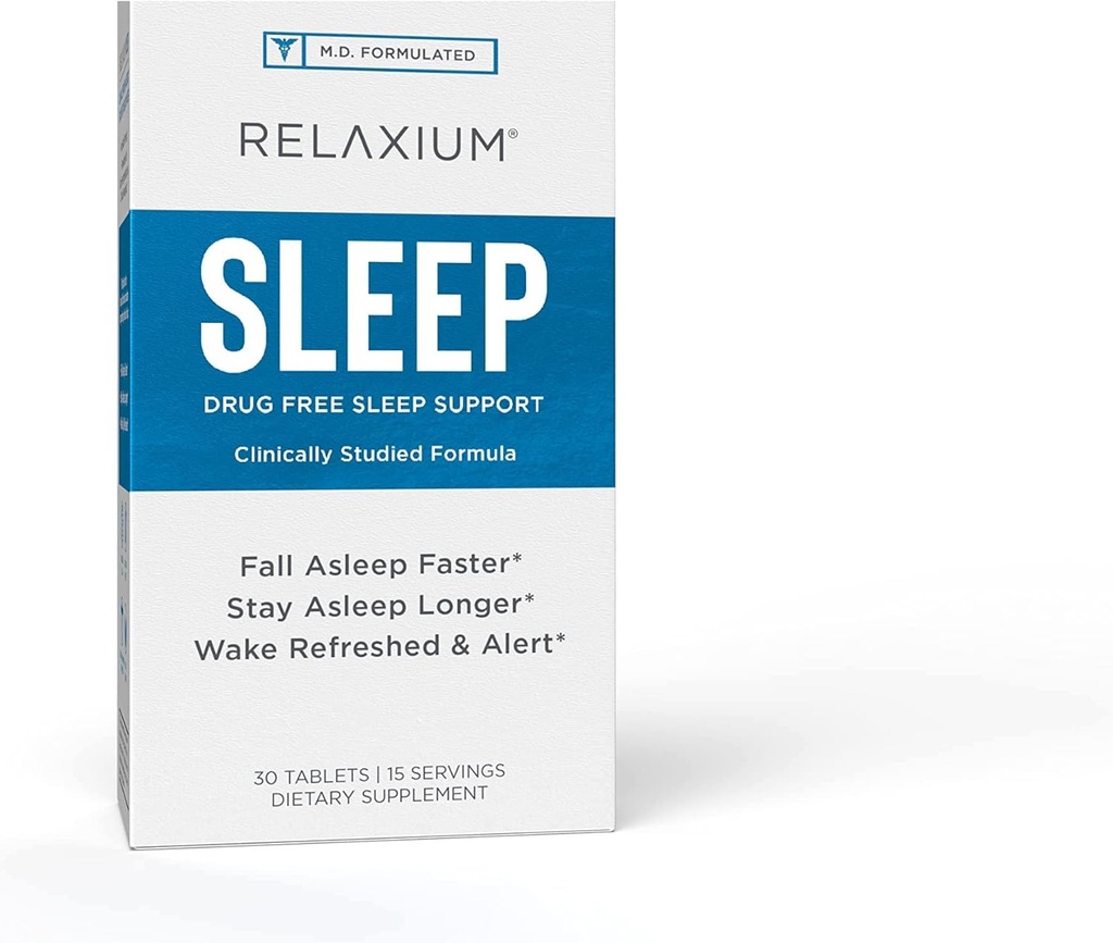 Relaxium Sleep Aid, 15 Serving, Non-Habit Forming, Dietary Supplement for Better Sleep, Drug-free, Stress Relief, with Magnezij, Melatonin, GABA, Kamilica, Made in USA (30 tablet)