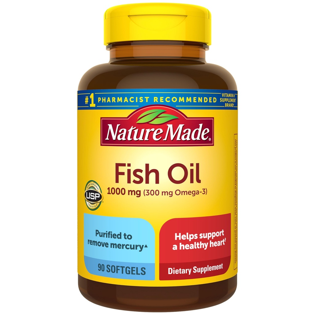 Nature Made Fish Oil Omega 3 dodatki, 1000 mg Softgels, Omega 3 Ribje olje za zdravo srce podporo, 90 Softgels, 45 Dnevna dobava