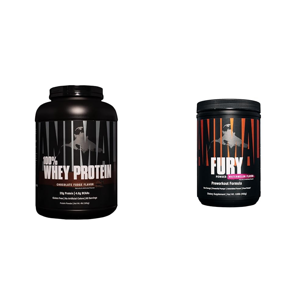 Animal 100% Whey Protein Powder – Whey mešanica za pred- ali po-workout, recovery & Fury Pred-workout Powder dodatek za energijo in fokus 5g BCAA 350mg Kofein dušikov oksid