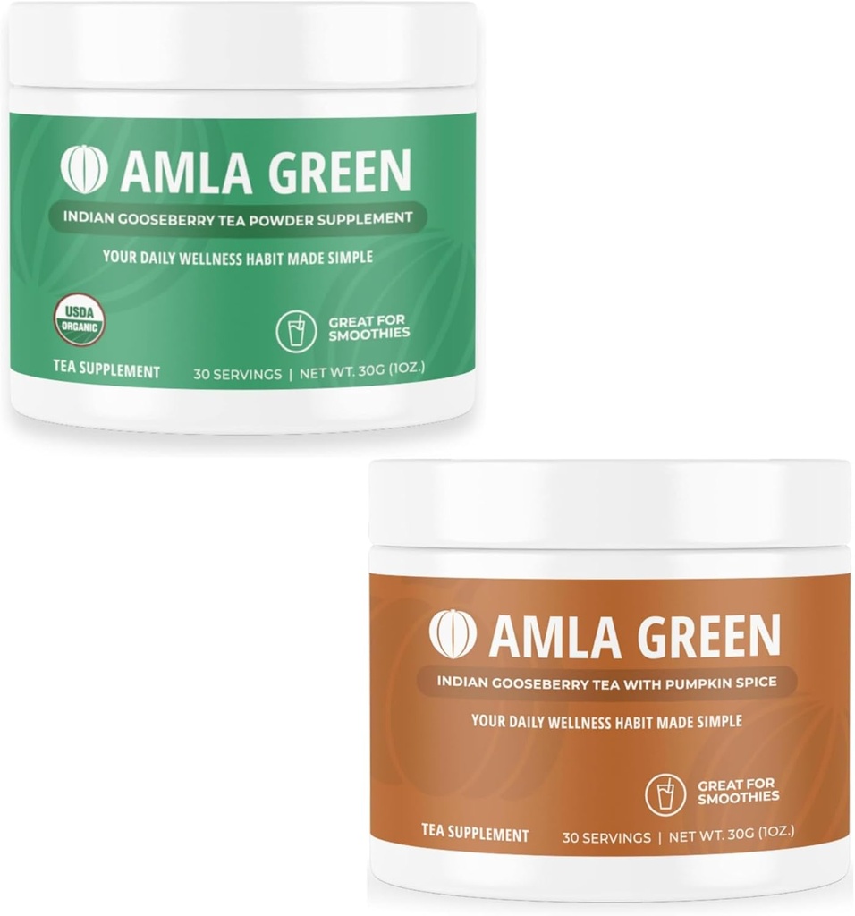 Amla Powder & Green Tea Superfood dodatek z indijskimi kosmuljami in bučno začimbo, organske, veganske, 30 Servings SKU: GB-HB-30