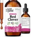 Divja in organska rdeča Clover Ekstrakt kapljice - Menopause Dodatki za ženske - 600 mg Tekoča rdeča Clover Tinktura - 1-mesečna dobava - Trifolium Pratense Blossom - Sladkor & Alkohol - 2 oz