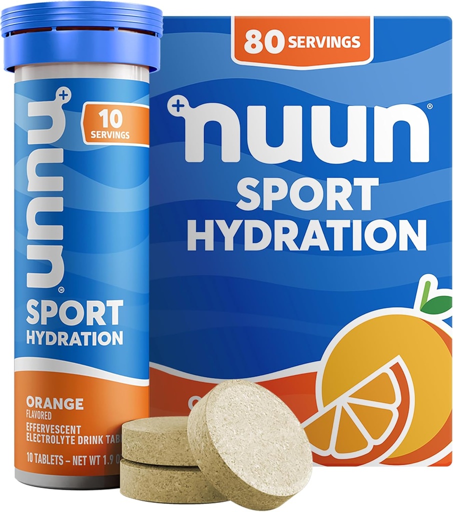 Nuun Sport Elektrolitske tablete z magnezijem, kalcijom, kalijem, kloridom in natrijem, brez glutena in vegana, oranžna, 8 pakiranj (80 skupaj)