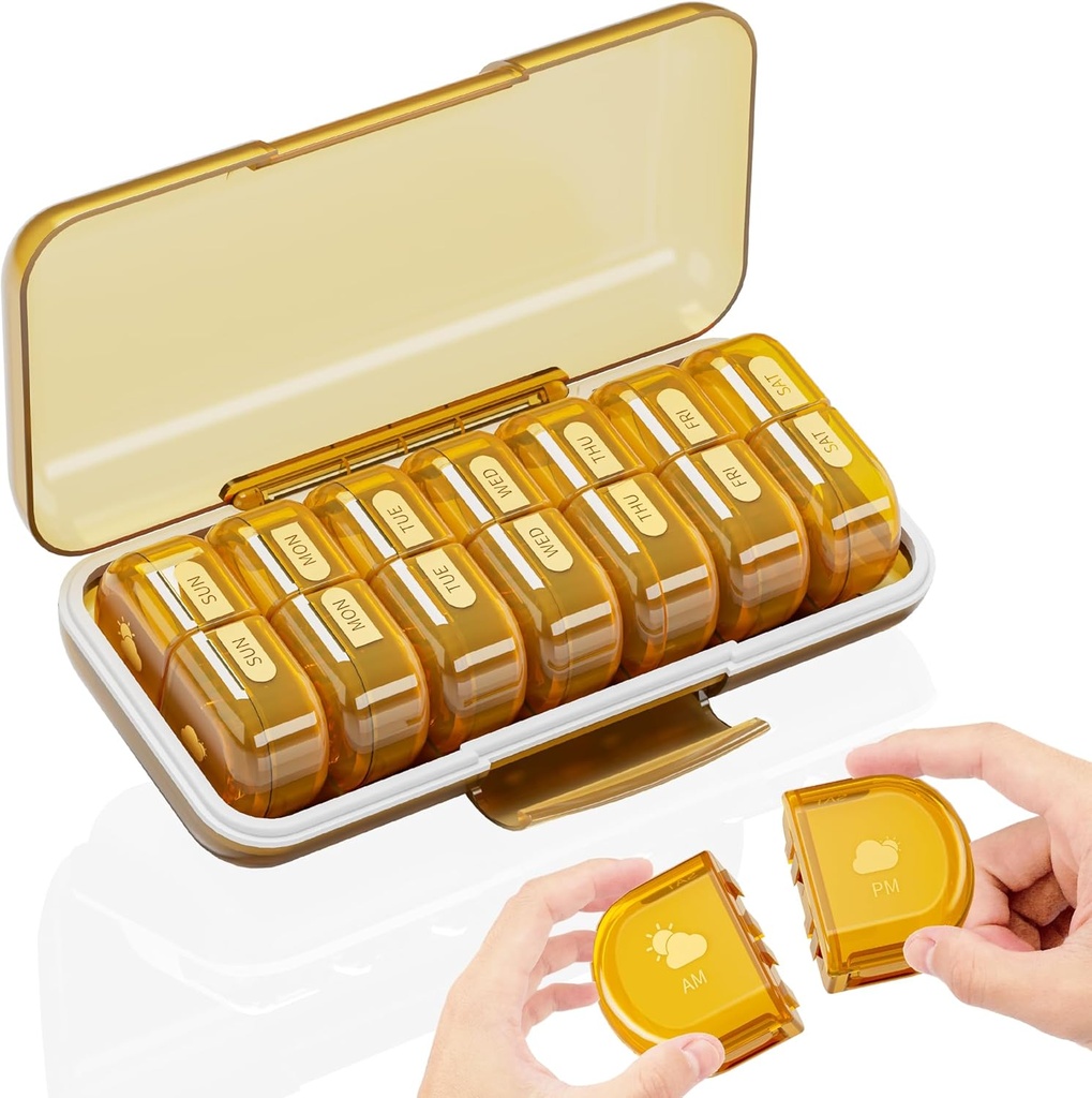 Tedenske tablete Organizator 2 krat na dan, velike 7 dan Am tablete tablete Box - Acedada dvakrat na dan tablete primeru z odstranljivi dan noč oblikovanja, Medicine zabojnik imetnik za vitamine, ribje olje, dodatki, Amber