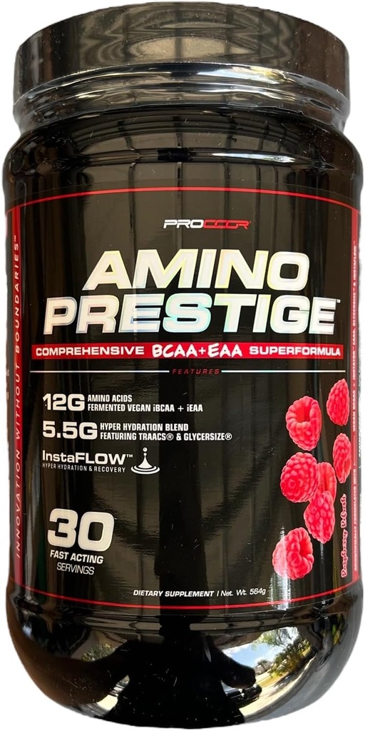 Amino Prestige - Premium iBCAA & iEAA Vegan/Fermentirana Aminokislina IntraWorkout Formula - naravno aromatizirani BCAA - 30 servingov (Lemonska kapljica)
