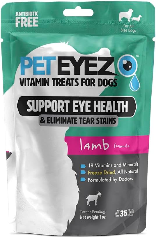 PetEyez Tear Stain Odstranjevalec vitaminov za pse - podpora zdravje oči in zmanjšanje srbenja in tear Stain Building - 100% naravne pasje zdravljenje s super hrano, antioksidanti in hranila - lamb Flavor - 1oz
