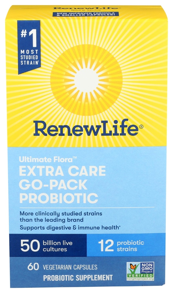 Obnovitev Life Extra Care Ultimate Flora Probiotic 50 milijard Go Pack, 60 Ct