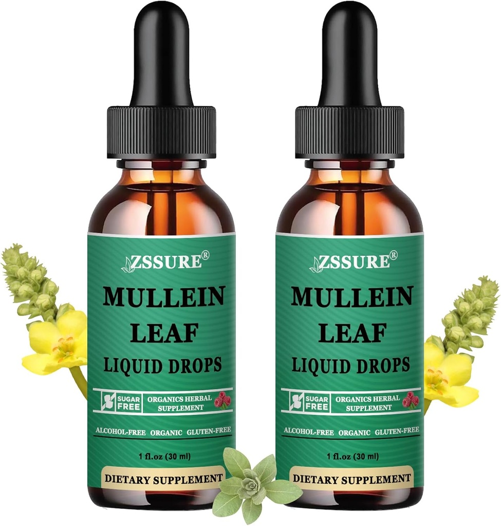 (2 paket) Mullein kapljice za pljuča - Mullein Leaf Extract - Made in UK - Tinkture podpora zdravje dihal,Lung Detox,Bronchial čiščenje -Liquid kapljice 5X močnejši od Mullein čaj,Pills
