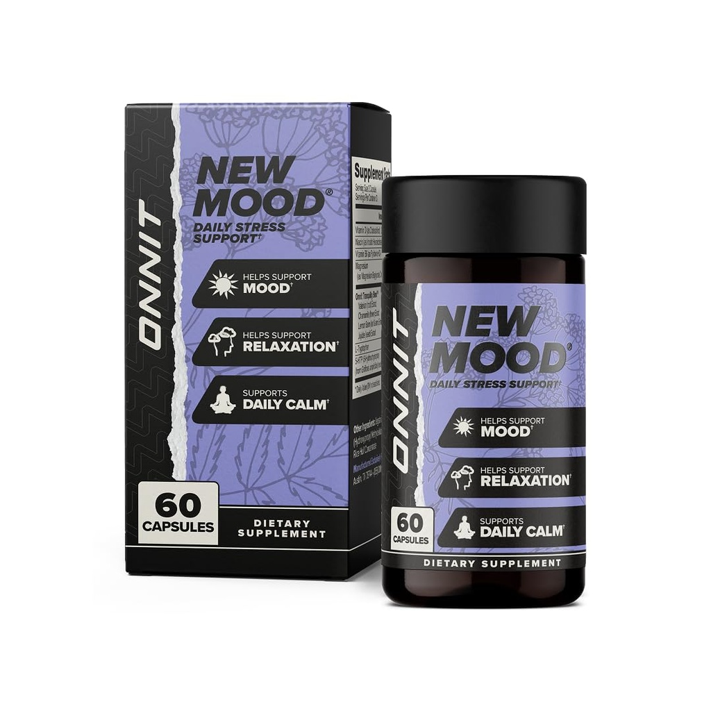 ONNIT nove Kapsule za dnevno podporo stresu, IGENTM Non-GMO Tested, Podpora za spanje in razpoloženje za moške in ženske, Kapsule za dnevno obvladovanje stresa, 60 Število