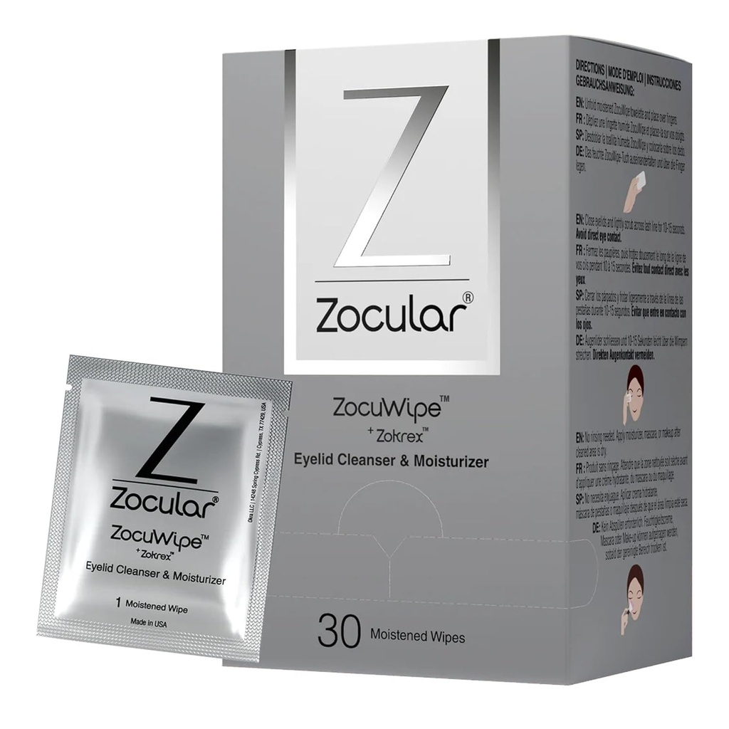 Zokularna - Zocuwipe Eyelid Obriši z naravnim kompleksom Okra - Čistilec oči in vlažilni padci - Čistilni robčki oči - Blefaritis Zdravljenje - 40ct
