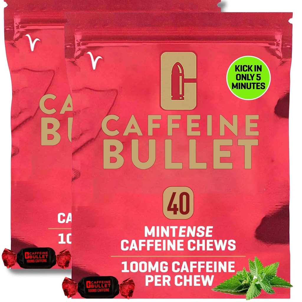 Kofein Bullet Mint Energy Chews *80 – Hitrejši Boost kot Gels, Tablets in Gum. 100mg na Serving - Šport Znanost za tek, kolesarjenje, Gaming & Pre Workout vzdržljivost Kick.