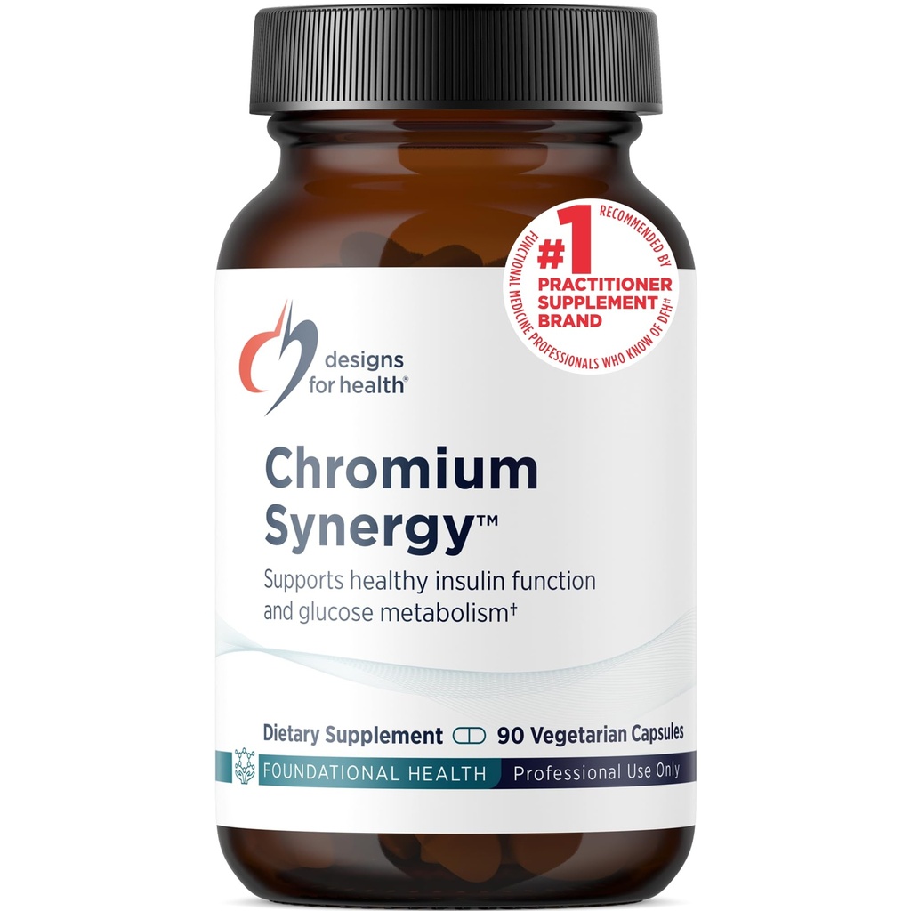Designs for Health Chromium Synergy - Non-GMO Chromium Nicotinate Glycinate Chelate dodatek z Vanadium, Vitamin D, Mangane, Cink + Taurin - Cimet Powder Base (90 kapsul)