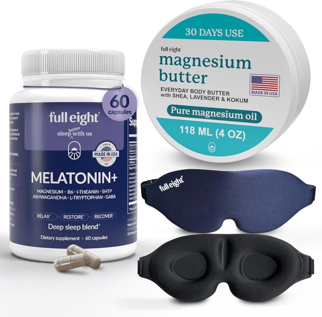 Spanje: 3D svetlo blokiranje spanja maska, melatonin+ hitro raztapljanje melatonin dopolnila 60 Kapsule, in magnezijevo telo maslo za natezne noge in tesno mišice, 4oz krema