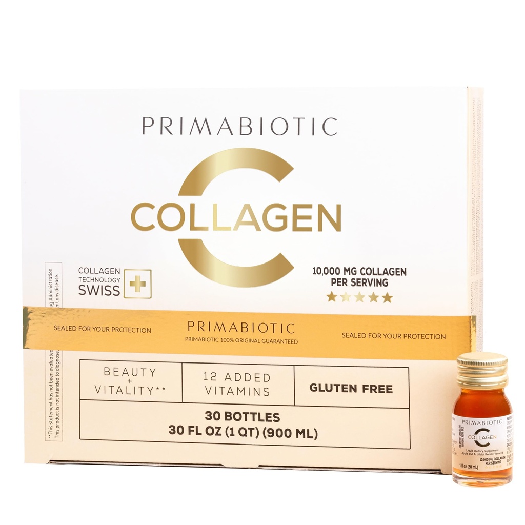 PRIMABIOTSKI tekoči kolagen - visoka vsebnost kolagena [10.000 Mg] na serviranje - hidroliziran kolagen in 12 vitaminov - Gluten Free- 900 Ml - pakiranje po 30 steklenic x 30 Ml (1)