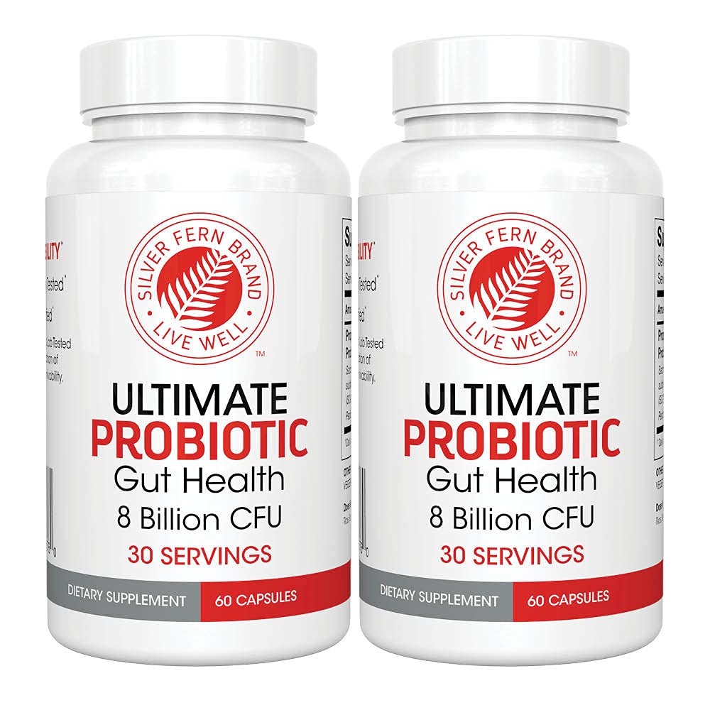 Srebrni Fern Ultimate Probiotic 2-Pack – probiotiki za ženske in moške – 8 milijard CFU Spore-Forming Gut Health Supplement – DNK Preverjeni, Vegan probiotik, Rok uporabnosti, visoka obstojnost – 120 kapsul