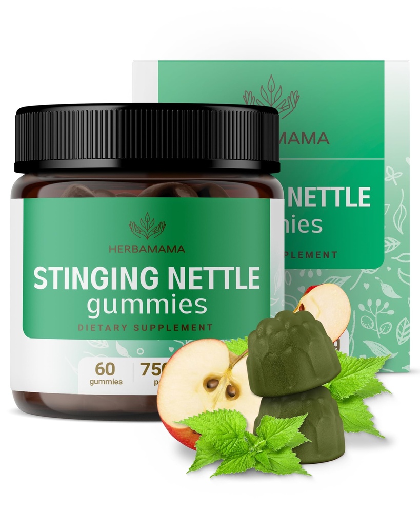 HERBAMA Stinging Nettle Gummies - 7500mg Stinging Nettle Root Extract za urein Tract podporo za ženske in moške - Vegan, Non-GMO Urtica Dioica dodatek - 60 pektin na osnovi Apple-Flavored Chews