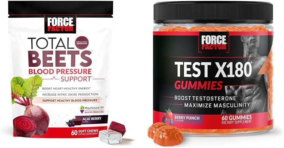 Sila Factor Skupaj Beets Podpora krvnega tlaka 60 Žveči + Test X180 Gummies Testosteron Booster za moške 60 Gummies