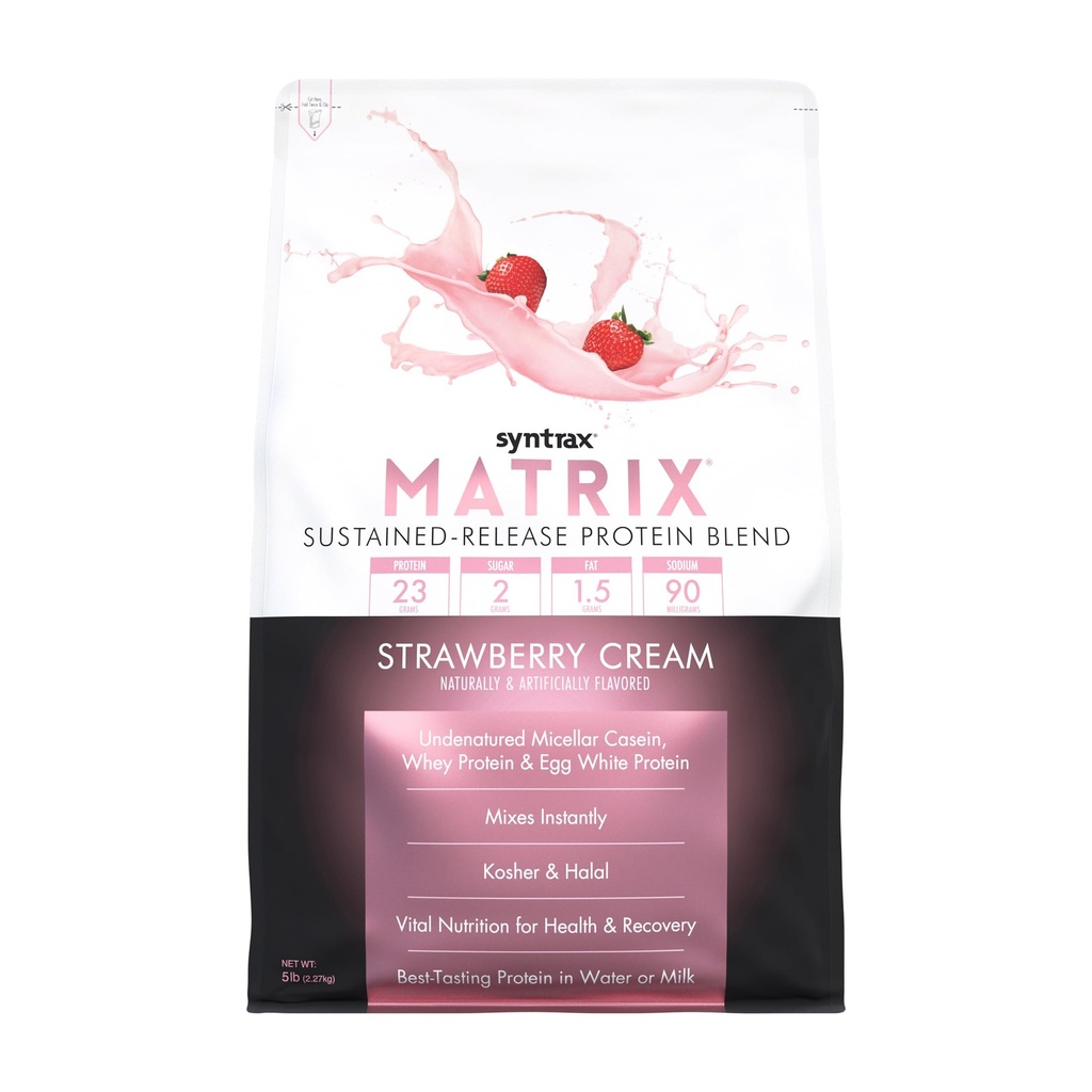 Syntrax Nutrition Matrix - Trajno sproščanje beljakovinska mešanica, Jagodna krema 5 funtov.