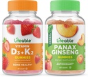 Življenjski vitamin D3 + vitamin K2 + Panax ginseng, Gummies Bundle - odličen okus, Vitamin dodatek, Gluten brezplačno, GSO brezplačno, Žvečljivi gumi