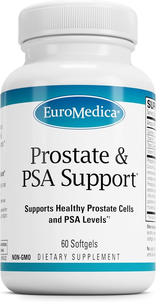 EuroMedica Prostata in PSA podpora - prehranski dodatek za zdravo prostato & Hormone Balance Podpora - Zeliščni dodatek z kurkumin, Kurkumin Eterično olje in grozdni ekstrakt - 60 Softgels