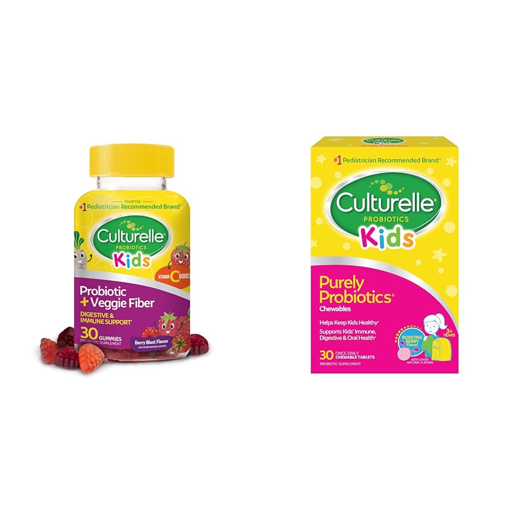 Culturelle Daily Probiotic za otroke + Veggie Fiber Gummies (Age 3+) - 30 Count & Kids Chewable Daily Probiotic za otroke, Starost 3+, 30 Count, #1 Pediatric-Priporoči