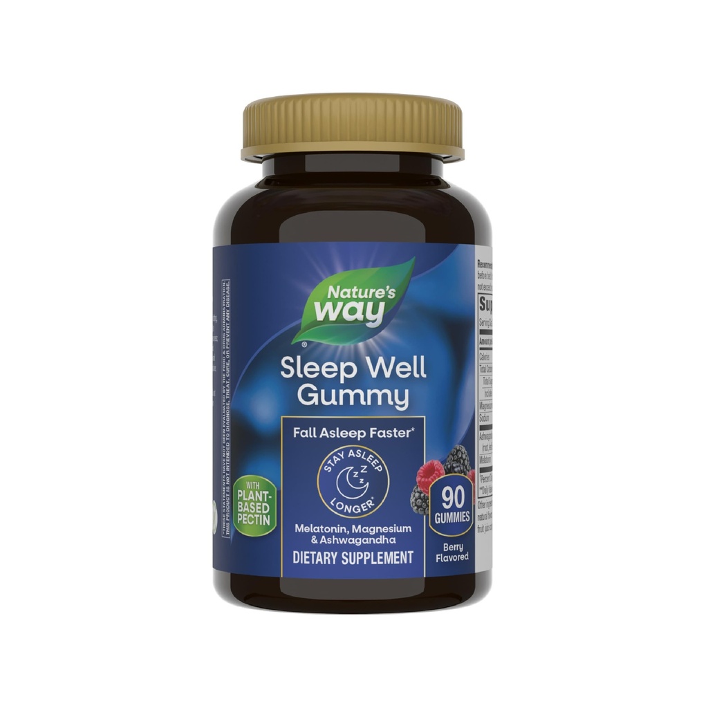 Naravne poti Dobro spanje Melatonin in Magnezij Gummies, Podpora za spanje za odrasle*, z Ashwagandha, Berry Flavored, 90 Gummies