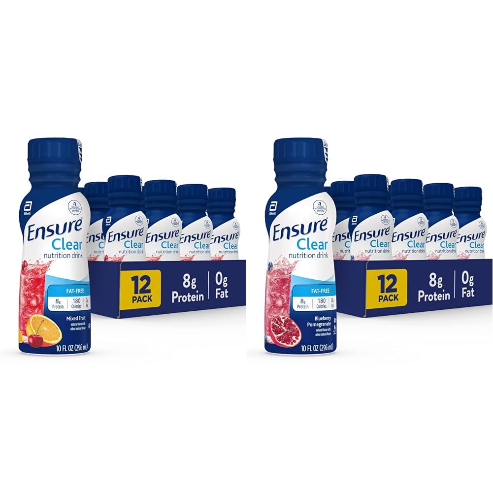 Zagotovite Clear Nutrition Drink, 0g Maščoba, 8g Beljakovine, Mešano sadje in borovnice Granatne arome, 10 Fl Oz, Paket po 12