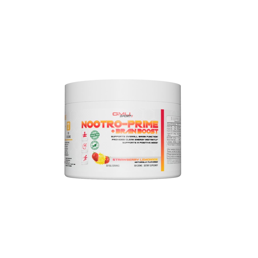 Nootro-Prime Brain Boost - Focus Brain Supplement - Gobe Supplement Powder z Alpha GPC, Nootropic Brain Supplements za spomin in fokus z Lions Mane, 30 Servings, Jagodna limonada