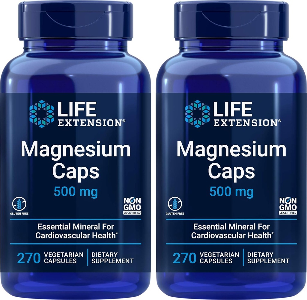 Podaljšanje življenjske dobe Magnezijeve kapsule 500 mg, 270 kapsul (paket po 2) - Veganske, ne-GMO, Mag Complex Supplement w/Oksid, Citrat, sukcinat