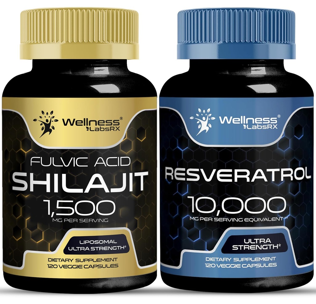 WELLNESS LABSRX Resveratrol Kapsule z zdravilom Shilajit Čiste himalajske kapsule