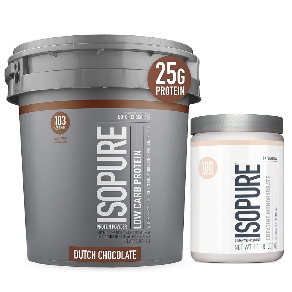 Izopurski proteini v prahu Low Carb with Creatine Powder 500g Nearomadni, Keto prijazni proteini v prahu, 100% izolat sirotkinih beljakovin, Beljakovinska aroma: nizozemska čokolada, 7,5 funti
