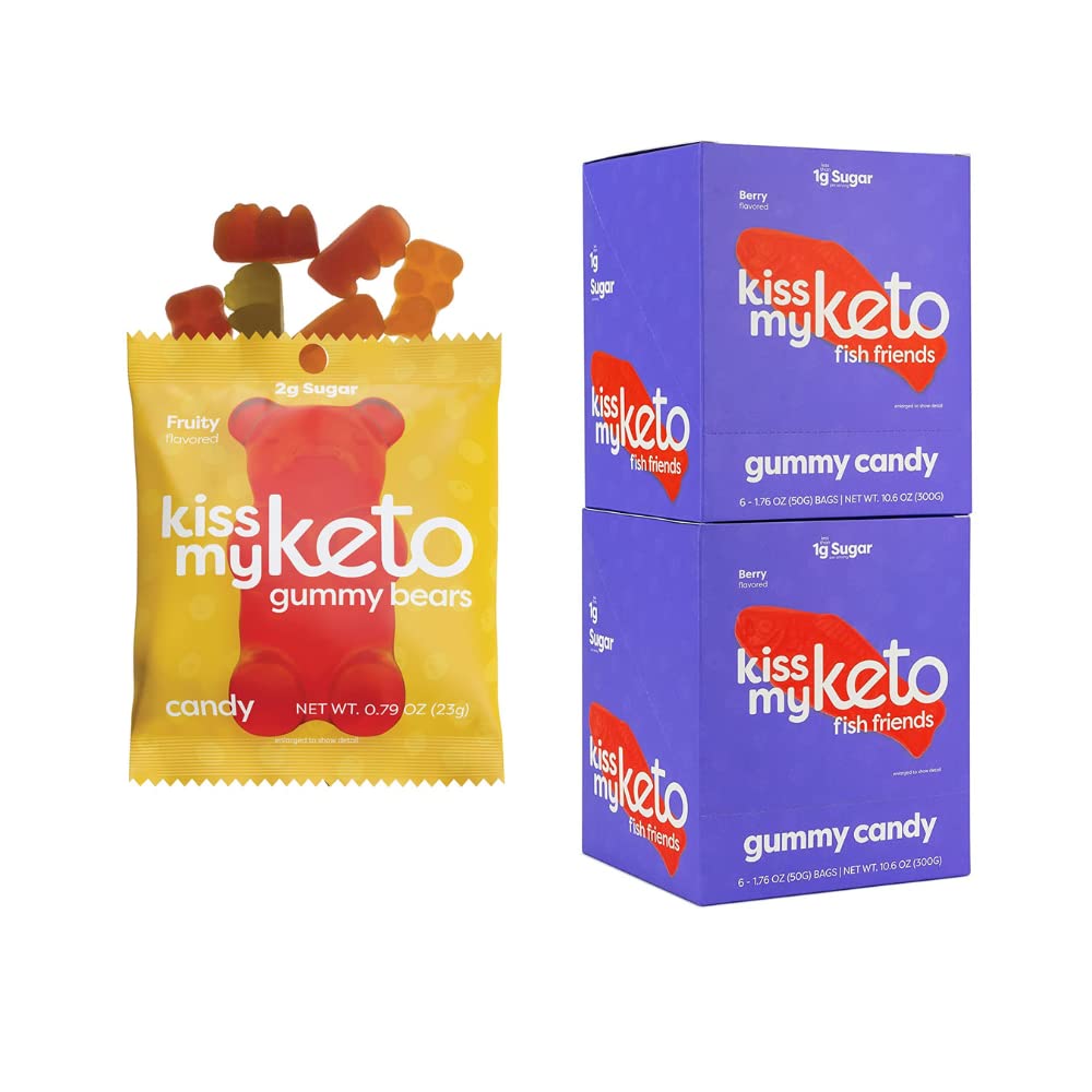 Poljubček moj Keto Candy Gummy medvedi 12 Pack + Keto Gumies ribe 12 Pack