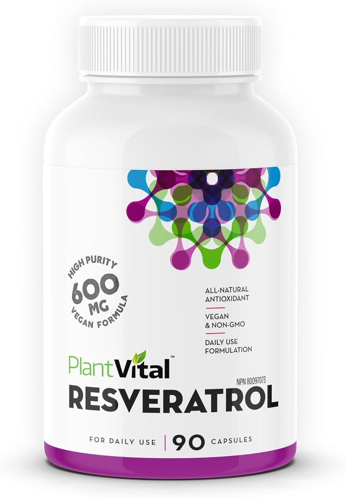 Plantvital Resveratrol 600 mg - 90 veganskih Resveratrol kapsul - visoka čistost Trans Resveratrol dodatek - antioksidant - ne- GMO, Gluten-free