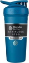 BlenderBottle Strada Shaker Cup Izoliran Nerjaveče jeklo steklenica vode z žico Whisk, 24-Ounce, Blue