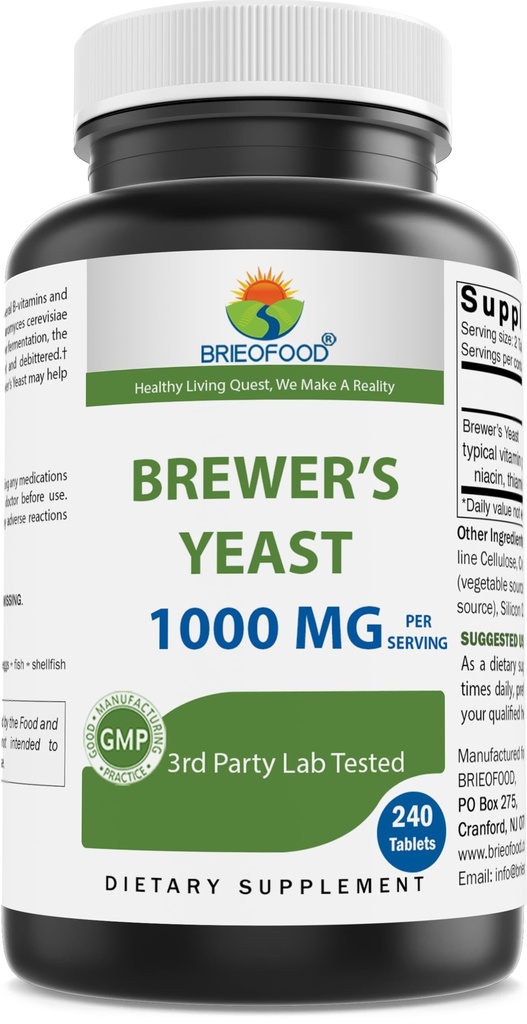 Brieofood Brewers Yeast 1000 mg na serviranje - 240 tablet - 3. stranka Labe testiran na čistost in kakovost