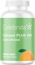 Praznujte vitamine Kalcij Plus 500 Bariatrični kalcijev citrat z vitaminom D3 Žvečljivi, 500 mg, brez glutena in sladkorja, kalcijev citrat za bariatrične bolnike, oranžni burst, 90 število