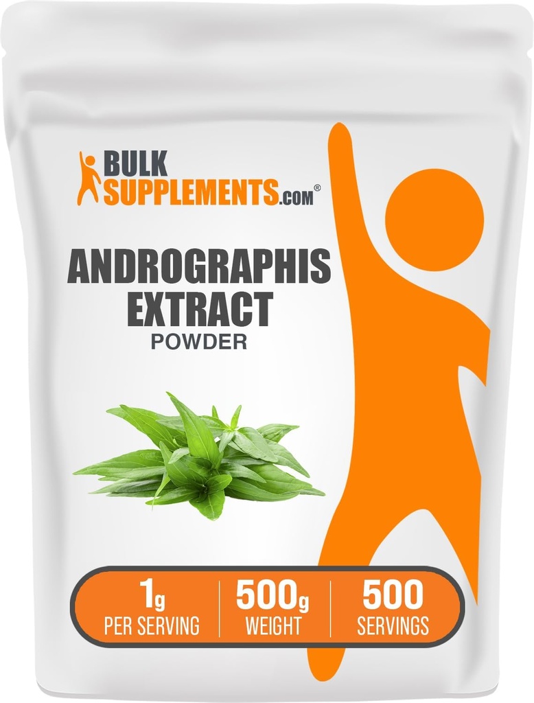 BulkSupplements.com Andrographis Extract Powder - Andrographis Panicilata, Zeliščni dodatek - Gluten Free, 1g na Serving, 500g (1,1 lbs) (Pack of 1)