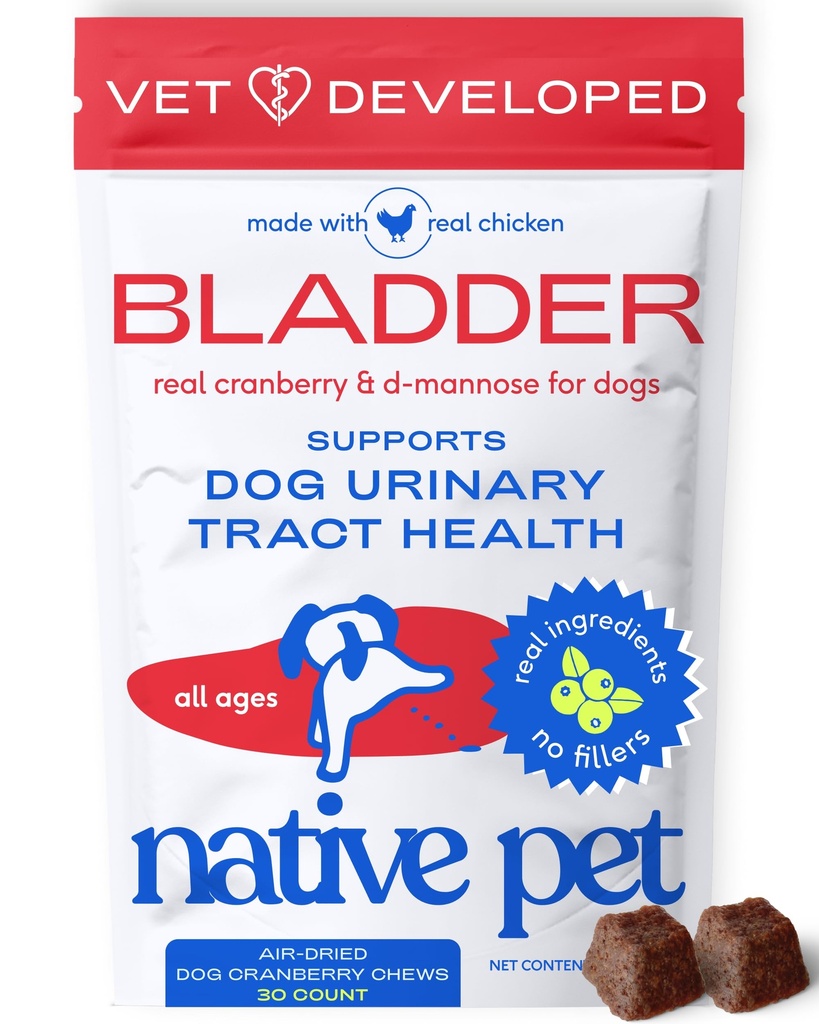 Native Pet Dog UTI zdravljenje - brusnice dopolnilo za pse Bladder nadzor in ledvica podpora - Prevent urinarnega trakta Okužba in urinska inkontinenca - Izvleček prave brusnice - 30 Chews