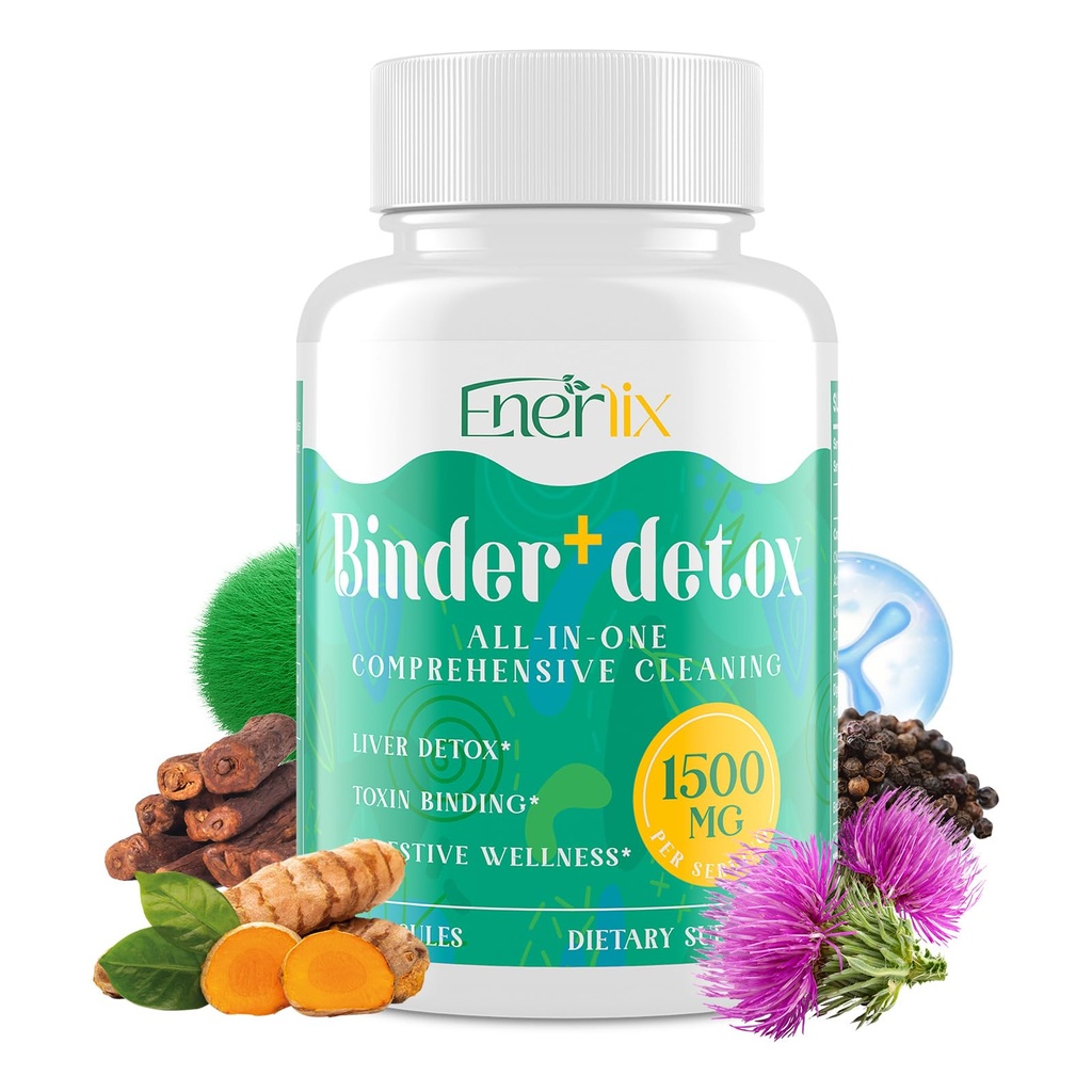 15-v-1 Detox Binder, Aktiviran Charcoal, Zeolit in Bentonit Clay, Klorella, 1500 MG Detox dodatek največji absorbent, čiščenje jeter Gut Prebavni Detox, 90 Veganske kapsule