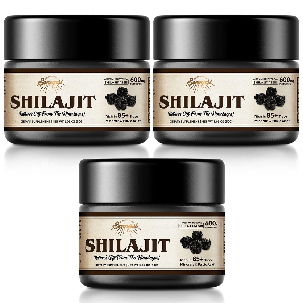 Shilajit Pure Himalaaan Organic Shilajit Resin - 600mg Največja moč Natural Organic Shilajit Resin z 85+ Trace Minerals & Fulvic Acid for Energy, Imunska podpora, 30 Grams (3 Pack)