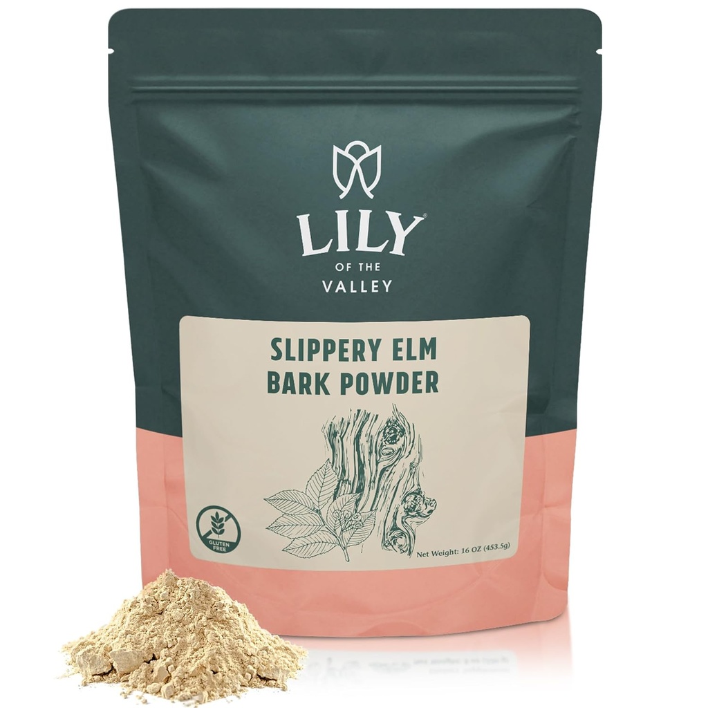 Lily of the Valley Slippery Elm Bark Powder - Ulmus Rubra Powder - No Irradied No Contamined - Pet Friendly - Vegan & Gluten-free - pakirana v Reseable Pouch (16oz, 453g)