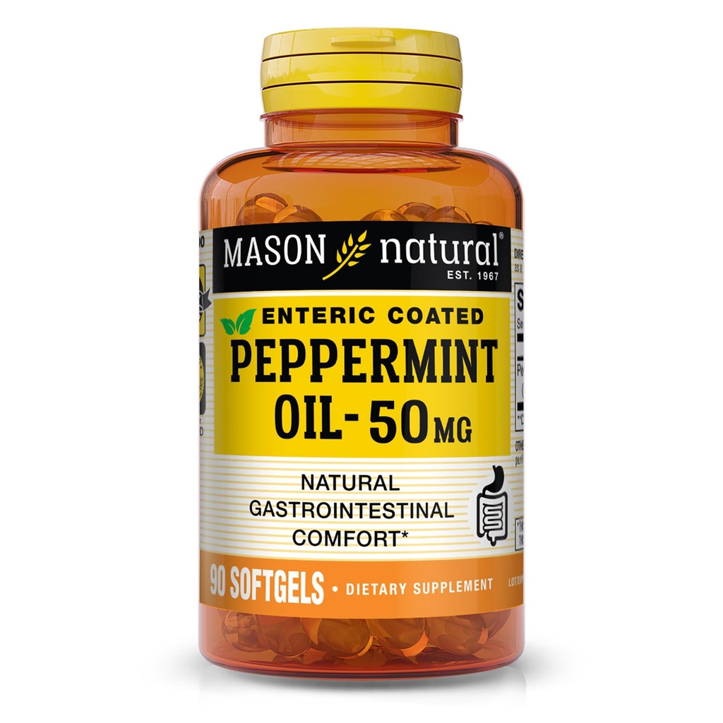MASON NARAVNO olje poprove mete 50 mg Enteric Coated dodatek, 90 dnevna oskrba z gastrointestinalno podporo za običajno delovanje Bowel, softgel tablete