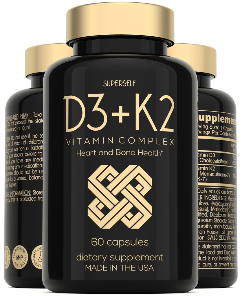 Vitamin D3 K2 Kapsule - vitamin D3 5000 i.e. in vitamin K MK7 100mcg - 60 kapsul - ZDA Made Vegetarian Vitamin D dodatek - visoka jakost VIT D za kosti, mišice, zobe, imunski sistem