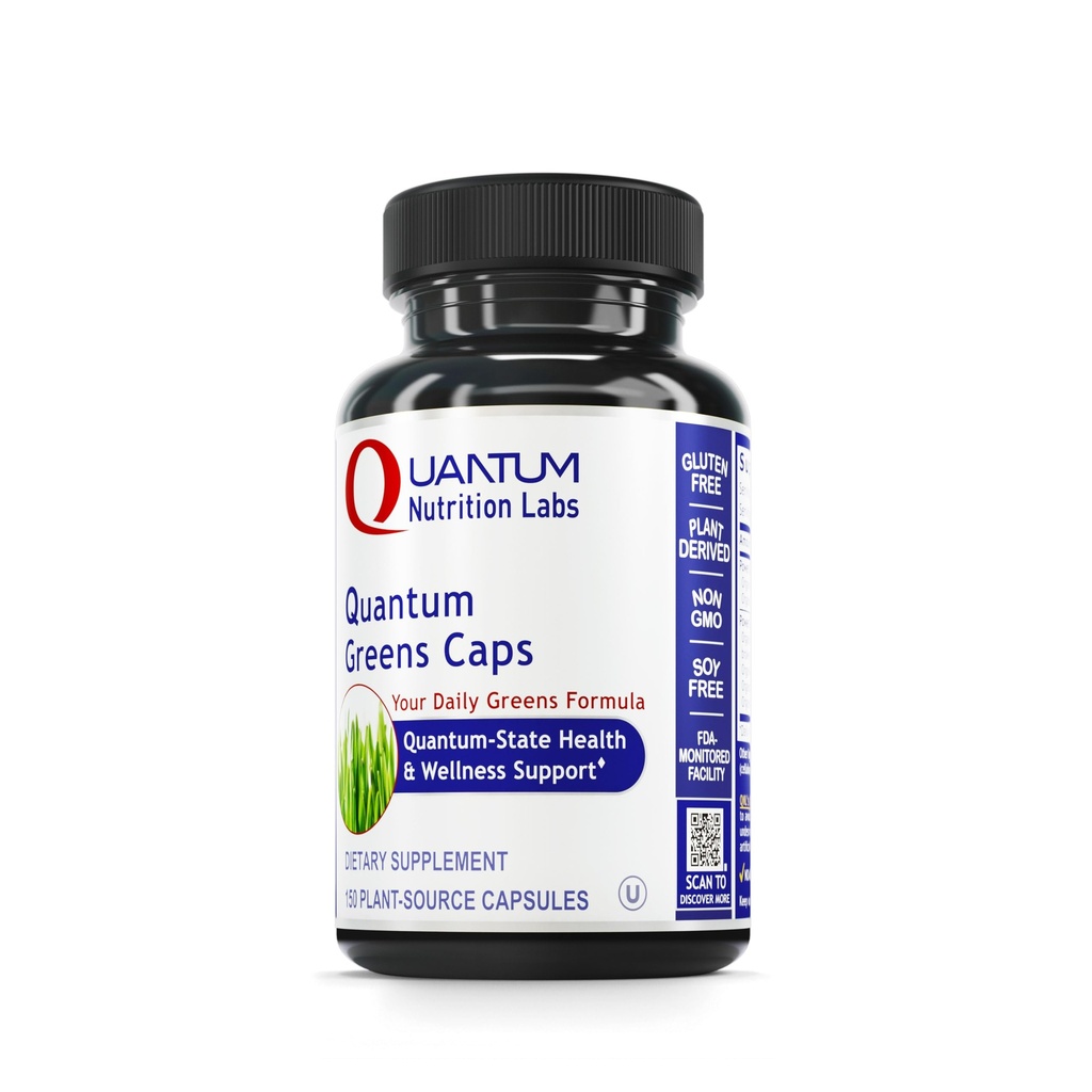 Quantum Nutrition Labs Greens Kapsule - Super Greens Kapsule, Zeleni dodatki, Super živilska mešanica za Wellness, Organic Veggie tablete s kale, Listnati zeleni, Alfalfa - 150 Vegetarijanske kapsule