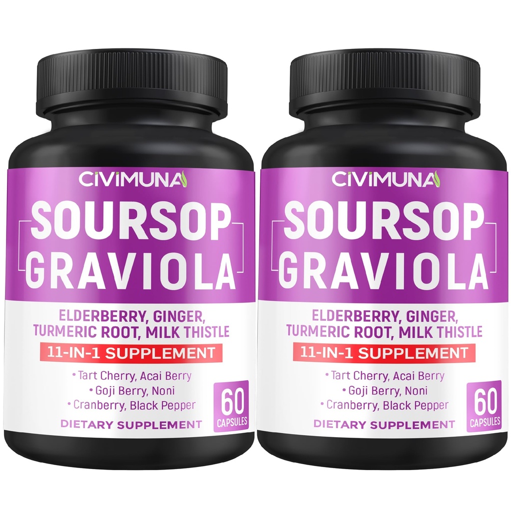 Soursop Graviola Kapsule z borovnico, kurkuminom in več - 120 Kapsule za 4 mesece dobave (paket po 2)