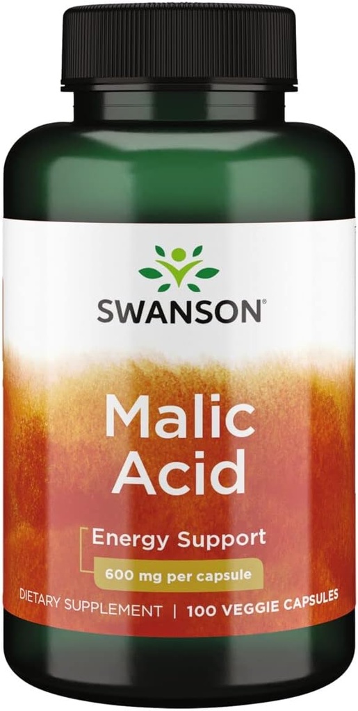 Swanson Malic Acid - Naravni dodatek za spodbujanje proizvodnje celične energije - Dodatek Formula za pomoč Nourish '&' Energizes mišice - (100 Veggie kapsule, 600mg vsak)