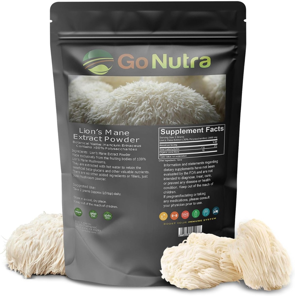 Go Nutra - levji manin prašek, močen 10:1 levji mane gobni prašek s 30% polisaharidi, čisti levji ekstrakt za čaj, sok, vodo in še več, ne-GMO, Vegan, 4 oz